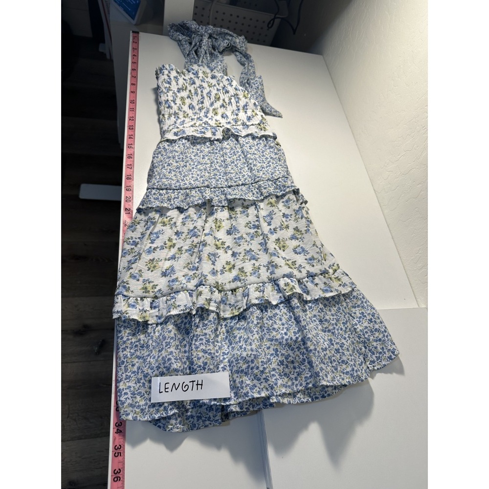 Arula Woman Floral Tiered Coquette Mini Dress Size L Tie Strap Cotttagecore Boho - Picture 11 of 14